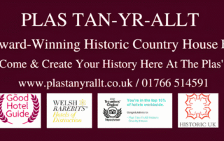 Our contact details and our business partners logo's including - The Good Hotel Guide - Welsh Rarebits - Tripadvisor and others. at Plas Tan-Yr-Allt - 5-Star luxury, literary & historic Country House B&B in Tremadog, Porthmadog, Snowdonia.